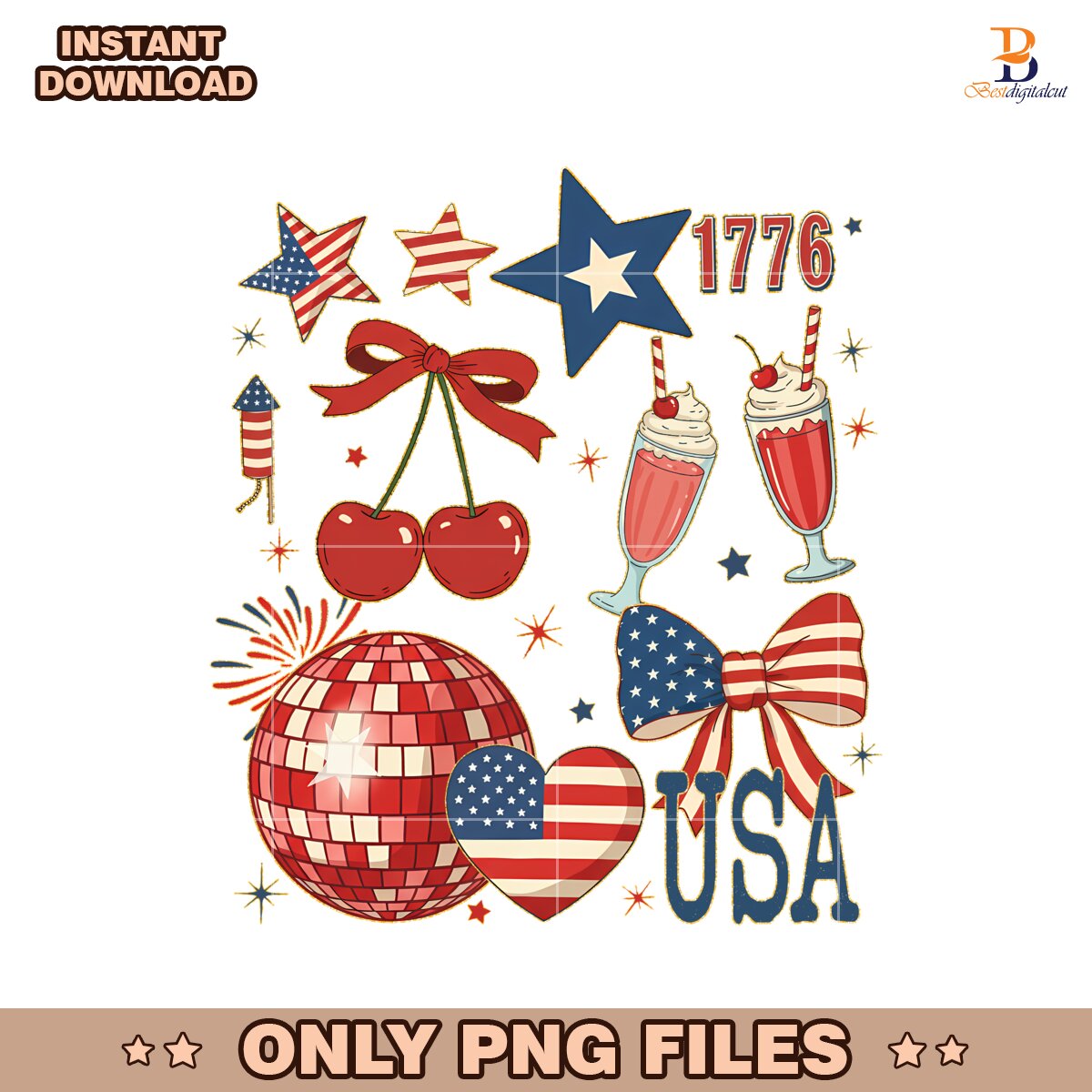 Retro Usa Coquette 1776 America Disco Ball PNG