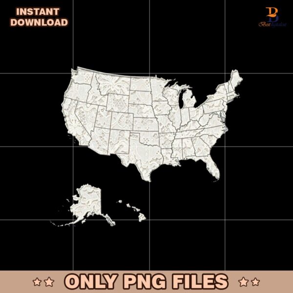 Retro Usa Lace Map Fourth Of July Png Sublimation