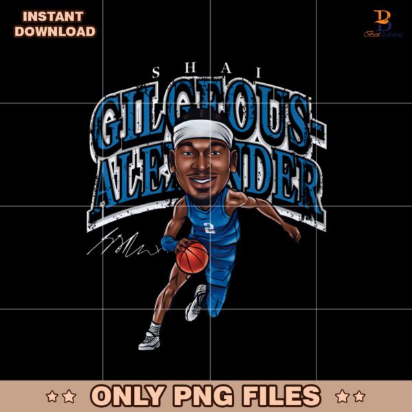 Shai Gilgeous Alexander Oklahoma City Thunder Cartoon Style PNG