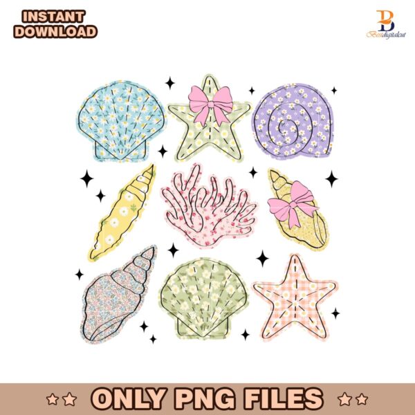Summer Vibes Wildflower Seashell Clam PNG