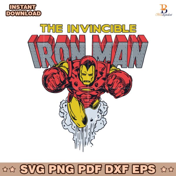 The Invincible Iron Man Retro Marvel Superhero Flying Action Pose SVG