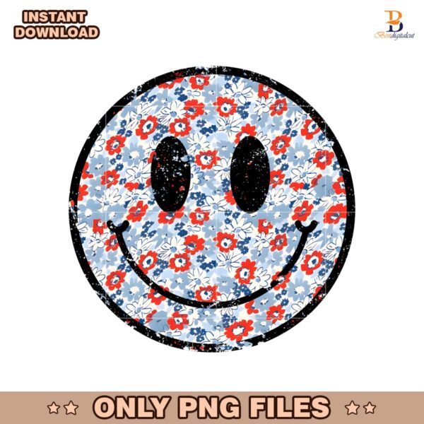 Vintage Floral Usa Patriotic Smiley Face PNG
