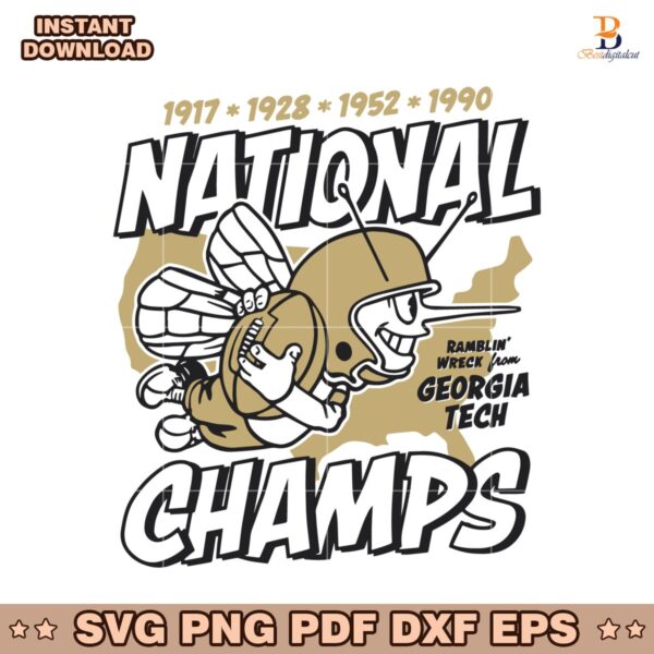 Vintage Georgia Tech Football Four Time National Champs SVG
