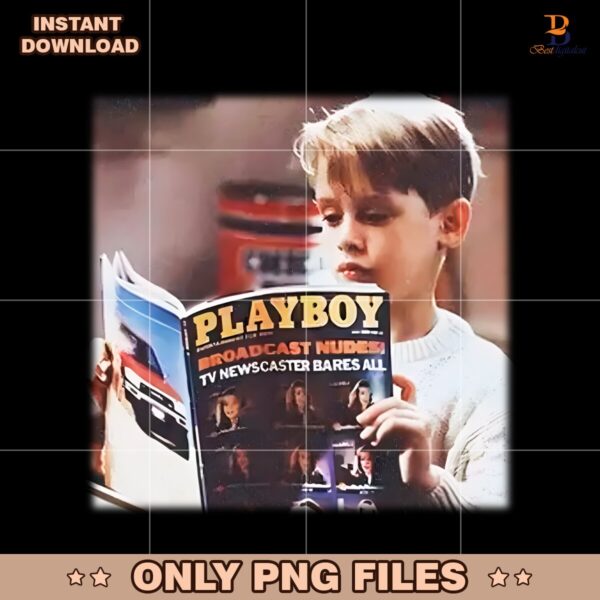 Funny Home Alone Kid Reading Playboy Meme Vintage PNG