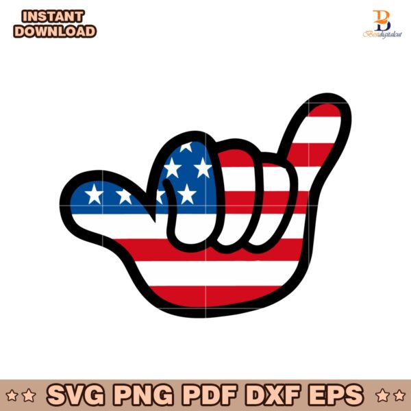 Hang Loose Hand American Flag Usa Shaka Sign 4Th Of July SVG