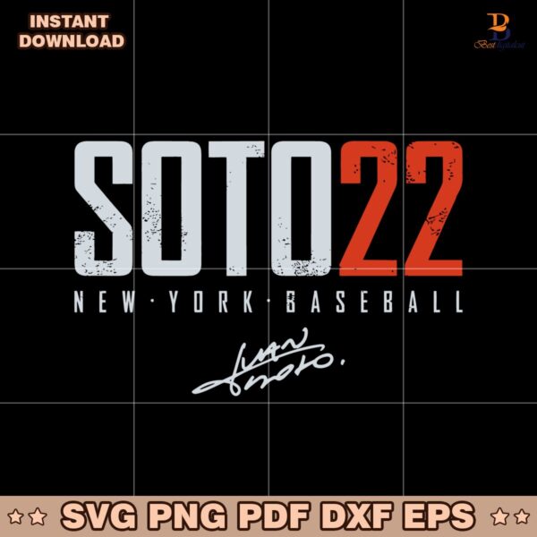 Juan Soto 22 New York Baseball Bold Number Signature Style SVG