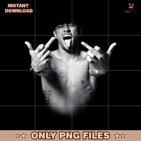 Neymar Shirtless Tattoo Pose Tongue Out Middle Fingers PNG