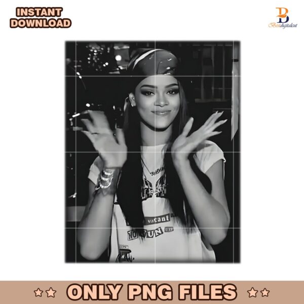 Rihanna Clapping Meme Vintage Monochrome Style PNG