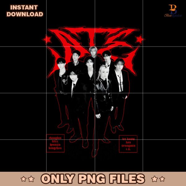 Stray Kids Retro Red Black Group Photo PNG