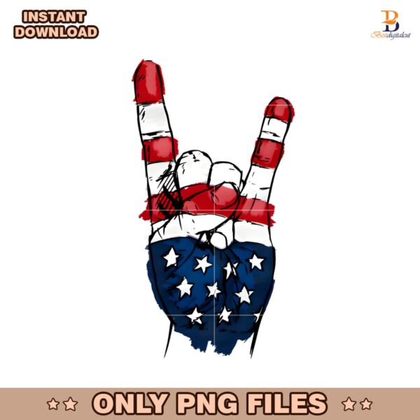Usa Rock On Hand Sign American Flag 4Th Of July PNG